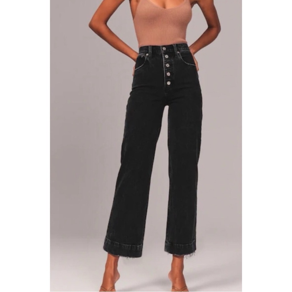 Abercrombie & Fitch Crop Wide Leg Ultra High-Rise Distressed Hem Jeans